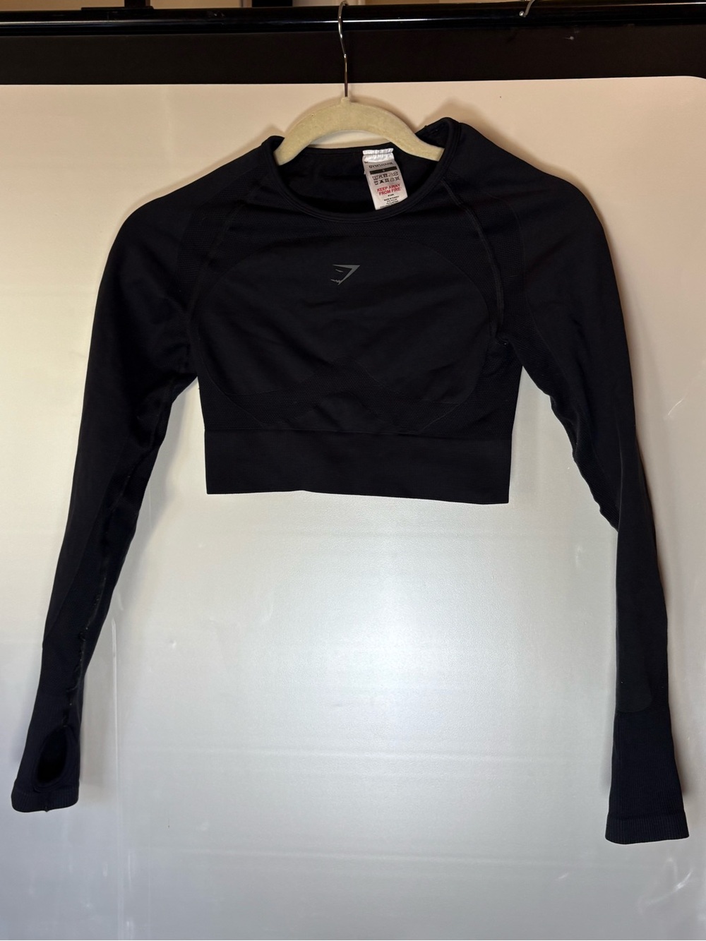 Gymshark Black Long-Sleeve Cropped Workout Top